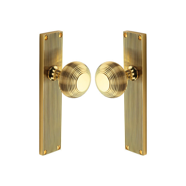 Beehive Reeded Mortice Knob on Plate by M Marcus - Heritage Brass