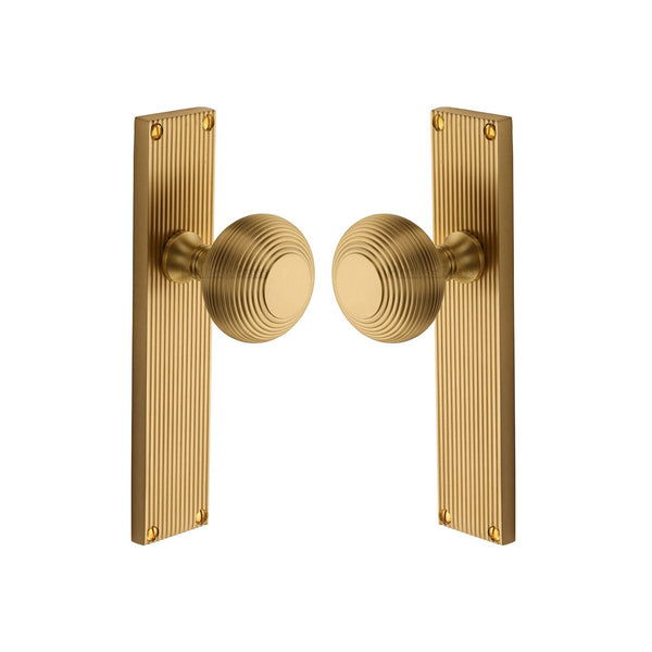 Beehive Reeded Mortice Knob on Plate by M Marcus - Heritage Brass