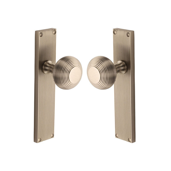 Beehive Reeded Mortice Knob on Plate by M Marcus - Heritage Brass