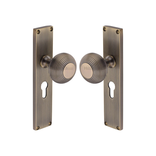 Beehive Reeded Mortice Knob on Plate by M Marcus - Heritage Brass