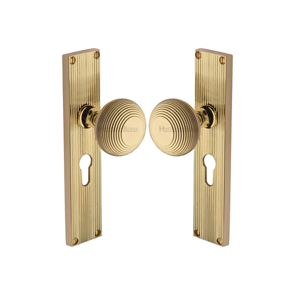 Beehive Reeded Mortice Knob on Plate by M Marcus - Heritage Brass