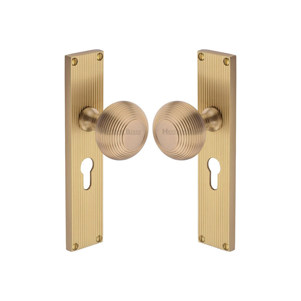Beehive Reeded Mortice Knob on Plate by M Marcus - Heritage Brass