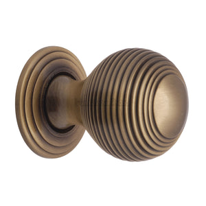 Reeded Cabinet Knob with Base by M Marcus - Heritage Brass