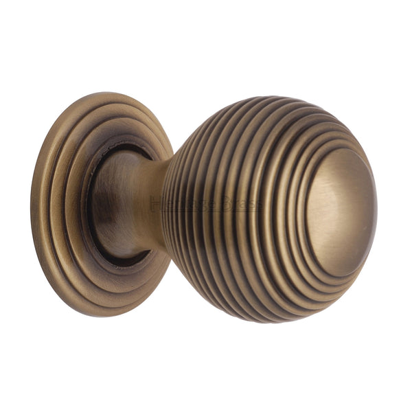 Reeded Cabinet Knob with Base by M Marcus - Heritage Brass