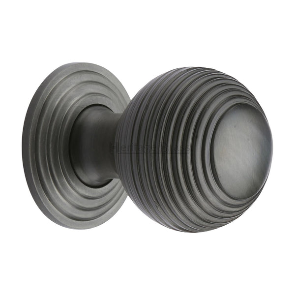 Reeded Cabinet Knob with Base by M Marcus - Heritage Brass