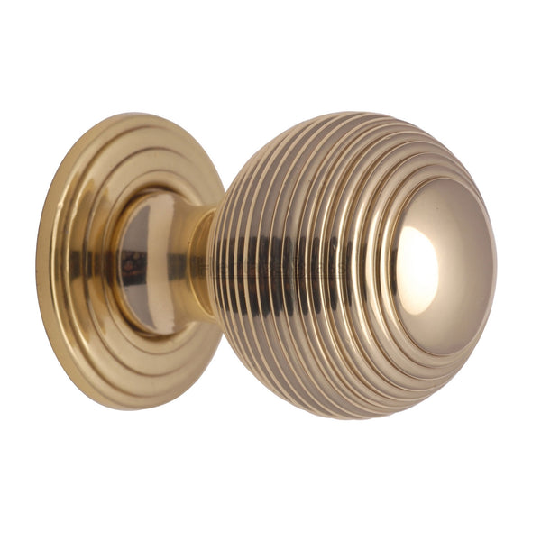 Reeded Cabinet Knob with Base by M Marcus - Heritage Brass