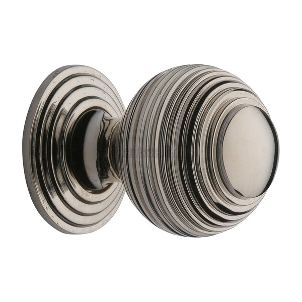 Reeded Cabinet Knob with Base by M Marcus - Heritage Brass