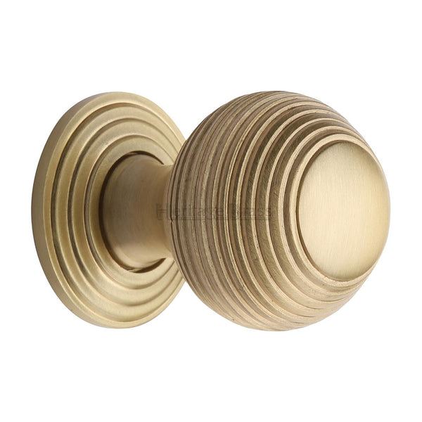 Reeded Cabinet Knob with Base by M Marcus - Heritage Brass