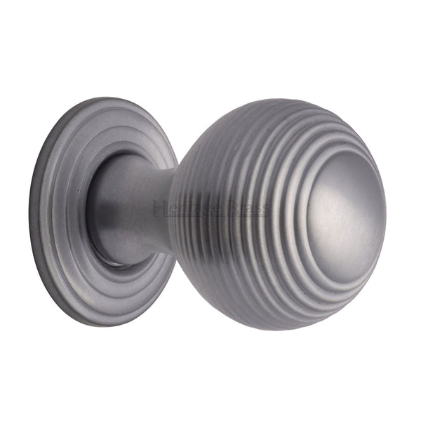 Reeded Cabinet Knob with Base by M Marcus - Heritage Brass