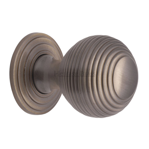 Reeded Cabinet Knob with Base by M Marcus - Heritage Brass