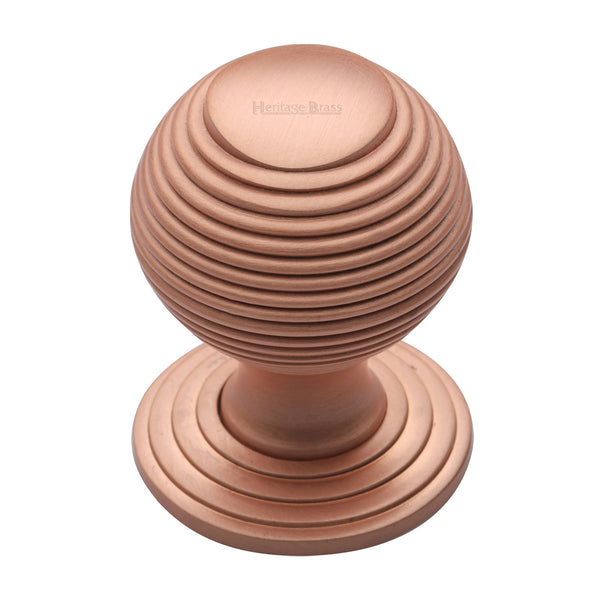 Reeded Cabinet Knob with Base by M Marcus - Heritage Brass