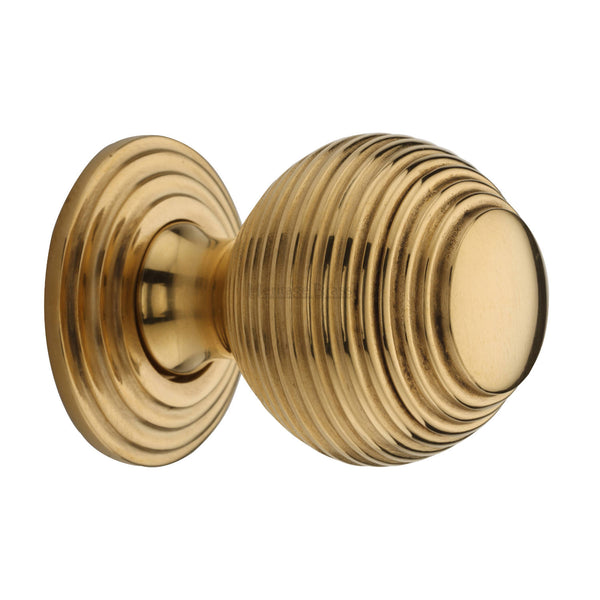 Reeded Cabinet Knob with Base by M Marcus - Heritage Brass
