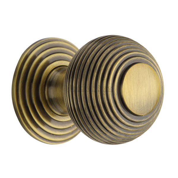 Reeded Cabinet Knob with Base by M Marcus - Heritage Brass
