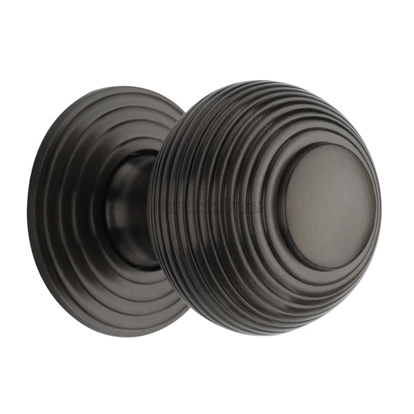 Reeded Cabinet Knob with Base by M Marcus - Heritage Brass