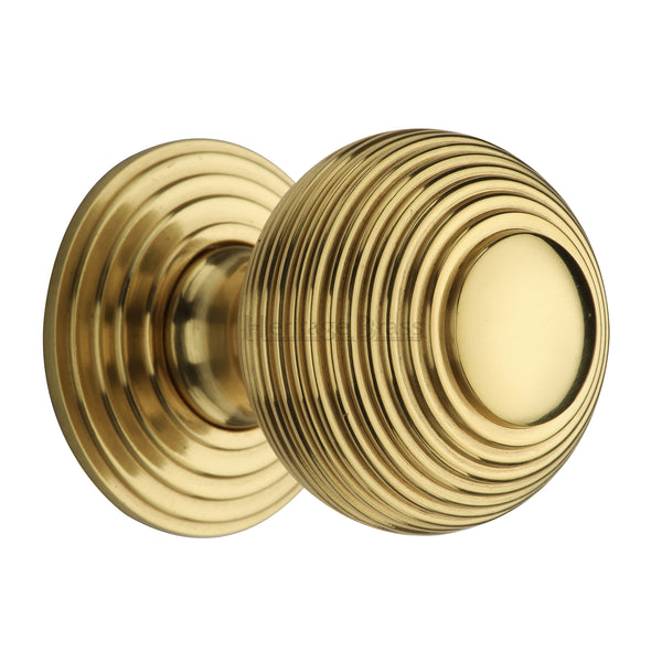 Reeded Cabinet Knob with Base by M Marcus - Heritage Brass