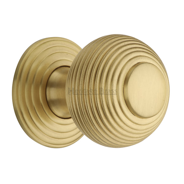 Reeded Cabinet Knob with Base by M Marcus - Heritage Brass