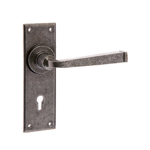 Frelan, Valley Forge Door Handle on Lockplate Pewter, Door Handles, Lever Handles On Lock Backplate