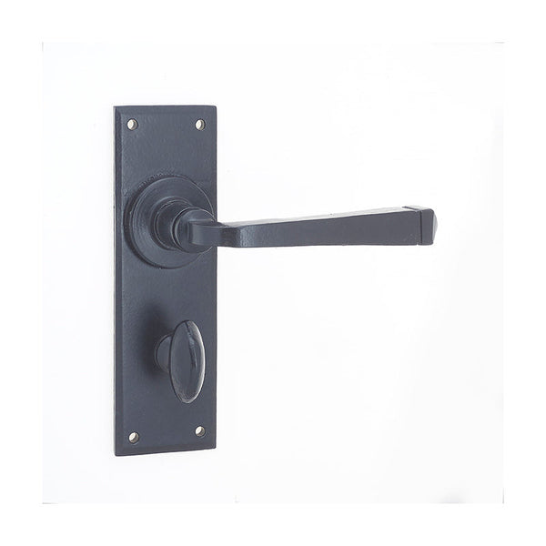 Frelan, Valley Forge Door Handle on Bathroom Plate Black, Door Handles, Lever Handles On Bathroom Backplate