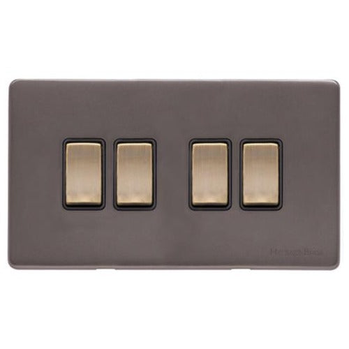 Verona Range Switches & Sockets - 4 Gang Rocker Switch by Heritage Brass By M-Marcus