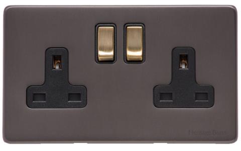 Heritage Brass Electrical, Verona Range - Matt Bronze / Antique Brass - Double Socket (13 Amp), Double Socket (13 Amp), 13 AMP Switched Sockets, Double Socket (13 Amp)