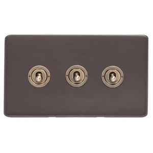 Verona Range Switches & Sockets - 3 Gang Toggle Switch by Heritage Brass By M-Marcus