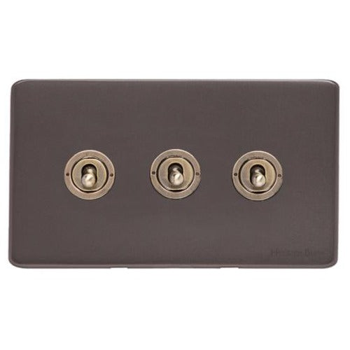 Verona Range Switches & Sockets - 3 Gang Toggle Switch by Heritage Brass By M-Marcus