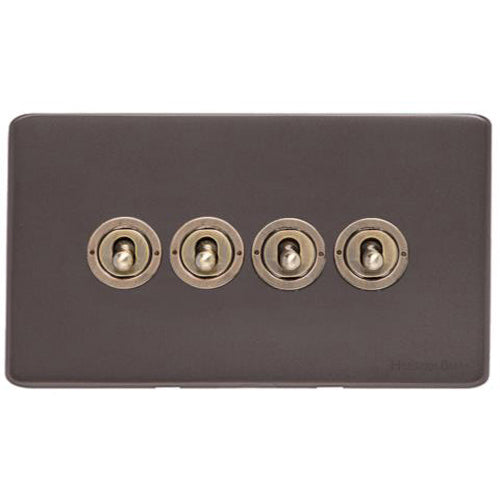 Verona Range Switches & Sockets - 4 Gang Toggle Switch by Heritage Brass By M-Marcus
