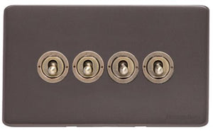 Heritage Brass Electrical, Verona Range - Matt Bronze / Antique Brass - 4 Gang Dolly Switch, 4 Gang Dolly Switch, 20 Amp 2 Way Dolly Switches, 4 Gang Dolly Switch