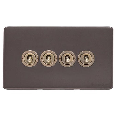 Verona Range Switches & Sockets - 4 Gang Toggle Switch by Heritage Brass By M-Marcus