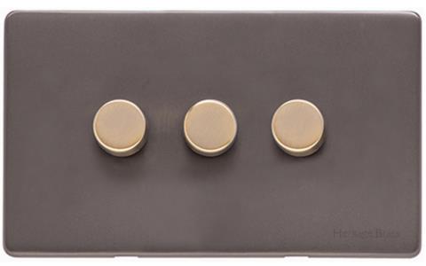 Heritage Brass Electrical, Verona Range - Matt Bronze / Antique Brass - 3 Gang Dimmer (250 watts), 3 Gang Dimmer (250 watts), 2 Way Push On/Off Dimmer Switches, 3 Gang Dimmer (250 watts)