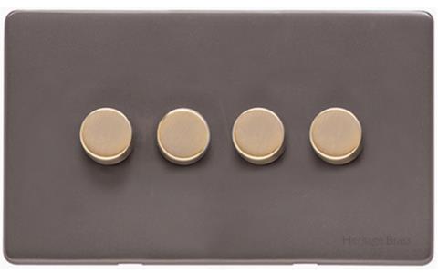 Heritage Brass Electrical, Verona Range - Matt Bronze / Antique Brass - 4 Gang Dimmer (400 watts), 4 Gang Dimmer (400 watts), 2 Way Push On/Off Dimmer Switches, 4 Gang Dimmer (400 watts)