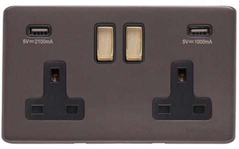 Heritage Brass Electrical, Verona Range - Matt Bronze / Antique Brass - Double USB Socket (13 Amp), Double USB Socket (13 Amp), 13 AMP Switched Sockets, Double USB Socket (13 Amp)