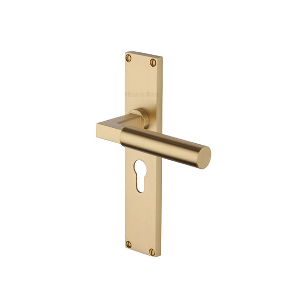 Bauhaus Door Handle on 200mm Plate by M Marcus - Heritage Brass