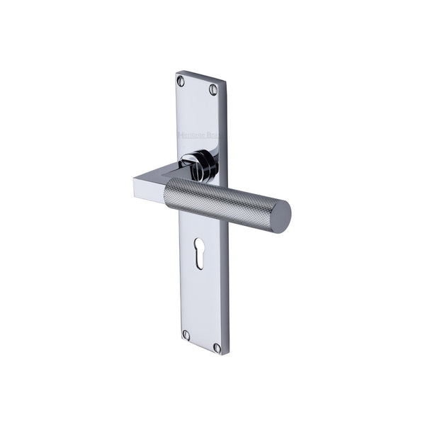 Bauhaus Knurled Door Handle on Plate by M Marcus - Heritage Brass