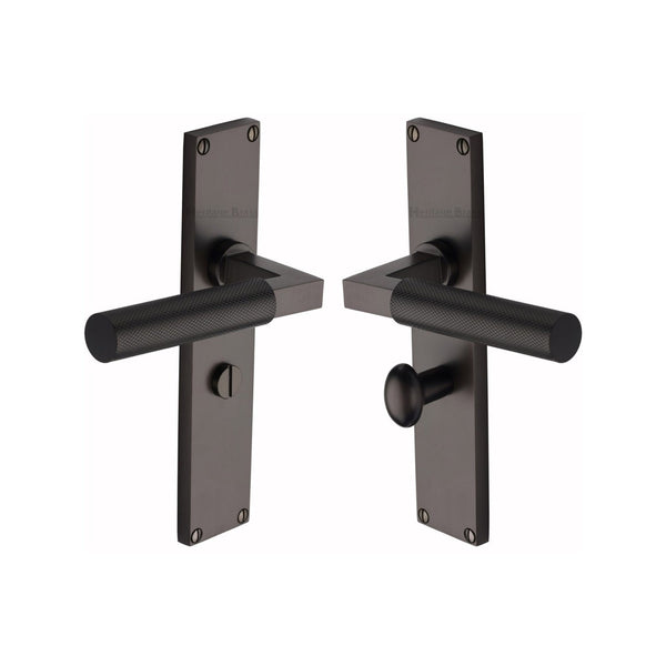 Bauhaus Knurled Door Handle on Plate by M Marcus - Heritage Brass