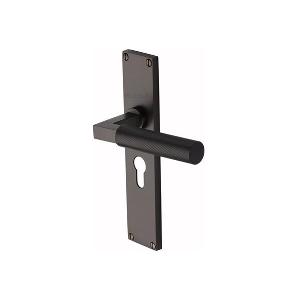 Bauhaus Knurled Door Handle on Plate by M Marcus - Heritage Brass