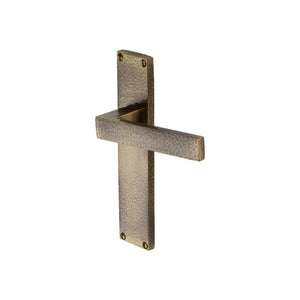 Delta Hammered Door Handle on Plate by M Marcus - Heritage Brass