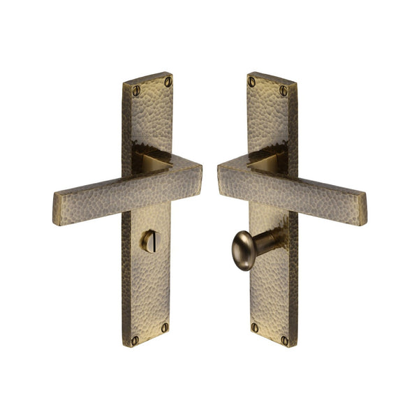 Delta Hammered Door Handle on Plate by M Marcus - Heritage Brass