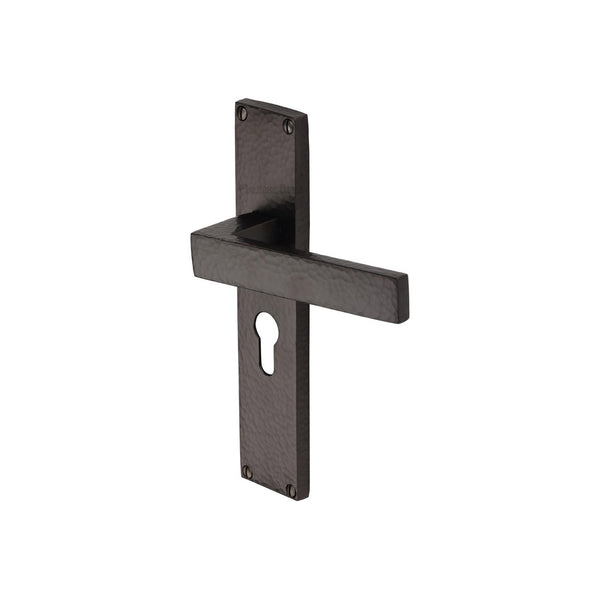 Delta Hammered Door Handle on Plate by M Marcus - Heritage Brass