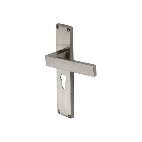 Delta Hammered Door Handle on Plate by M Marcus - Heritage Brass