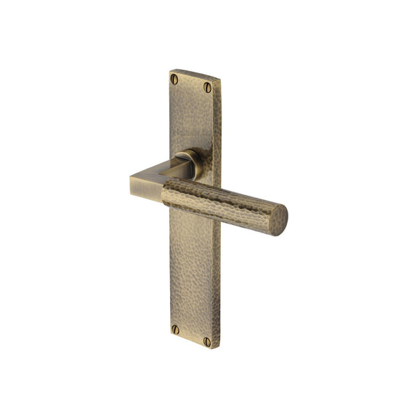 Bauhaus Hammered Door Handle on Plate by M Marcus - Heritage Brass