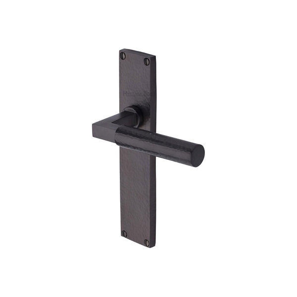 Bauhaus Hammered Door Handle on Plate by M Marcus - Heritage Brass