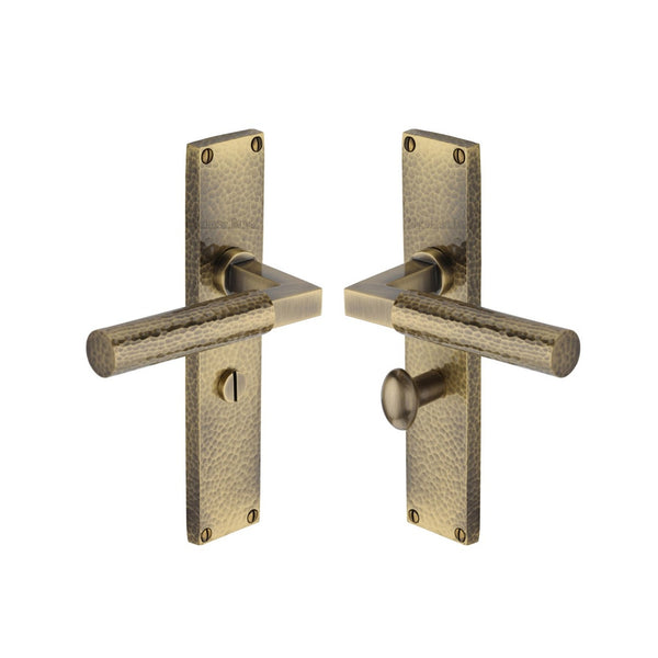 Bauhaus Hammered Door Handle on Plate by M Marcus - Heritage Brass