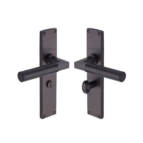 Bauhaus Hammered Door Handle on Plate by M Marcus - Heritage Brass
