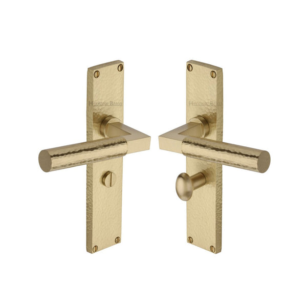 Bauhaus Hammered Door Handle on Plate by M Marcus - Heritage Brass