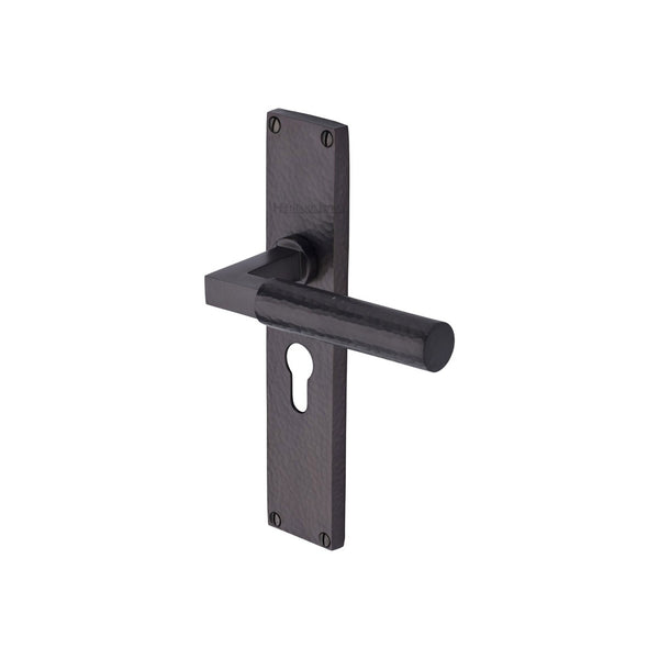 Bauhaus Hammered Door Handle on Plate by M Marcus - Heritage Brass