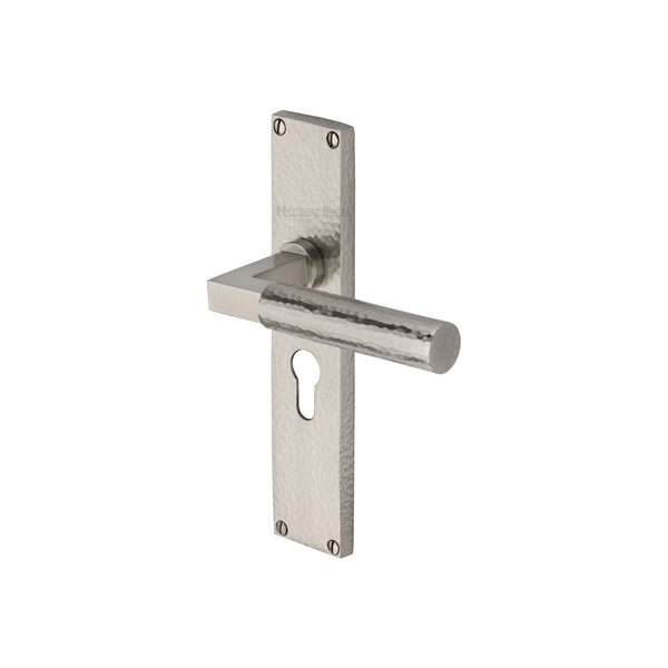 Bauhaus Hammered Door Handle on Plate by M Marcus - Heritage Brass