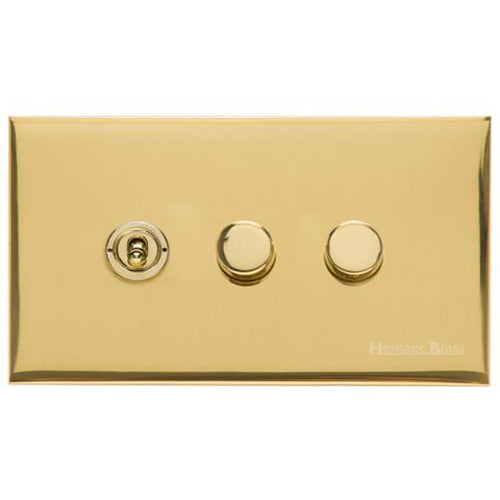Winchester Range Polished Brass Switches & Sockets, W01 - 3G Mixed Toggle Dimmer Switch 1xToggle 2xTED by Heritage Brass By M-Marcus