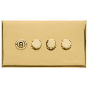 Winchester Range Polished Brass Switches & Sockets, W01 - 4G Mixed Toggle Dimmer Switch 1xToggle 3xTED by Heritage Brass By M-Marcus