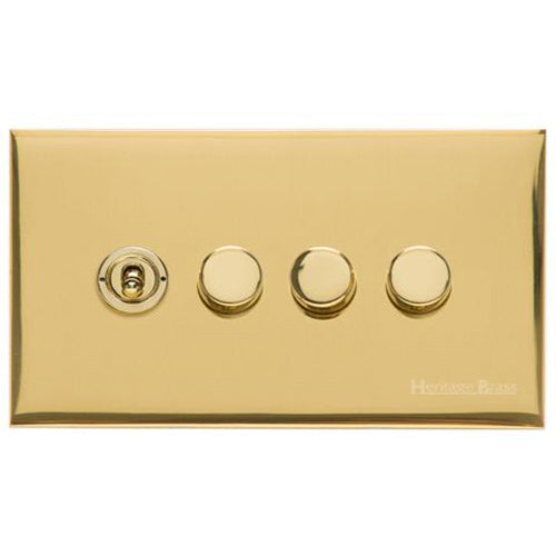 Winchester Range Polished Brass Switches & Sockets, W01 - 4G Mixed Toggle Dimmer Switch 1xToggle 3xTED by Heritage Brass By M-Marcus